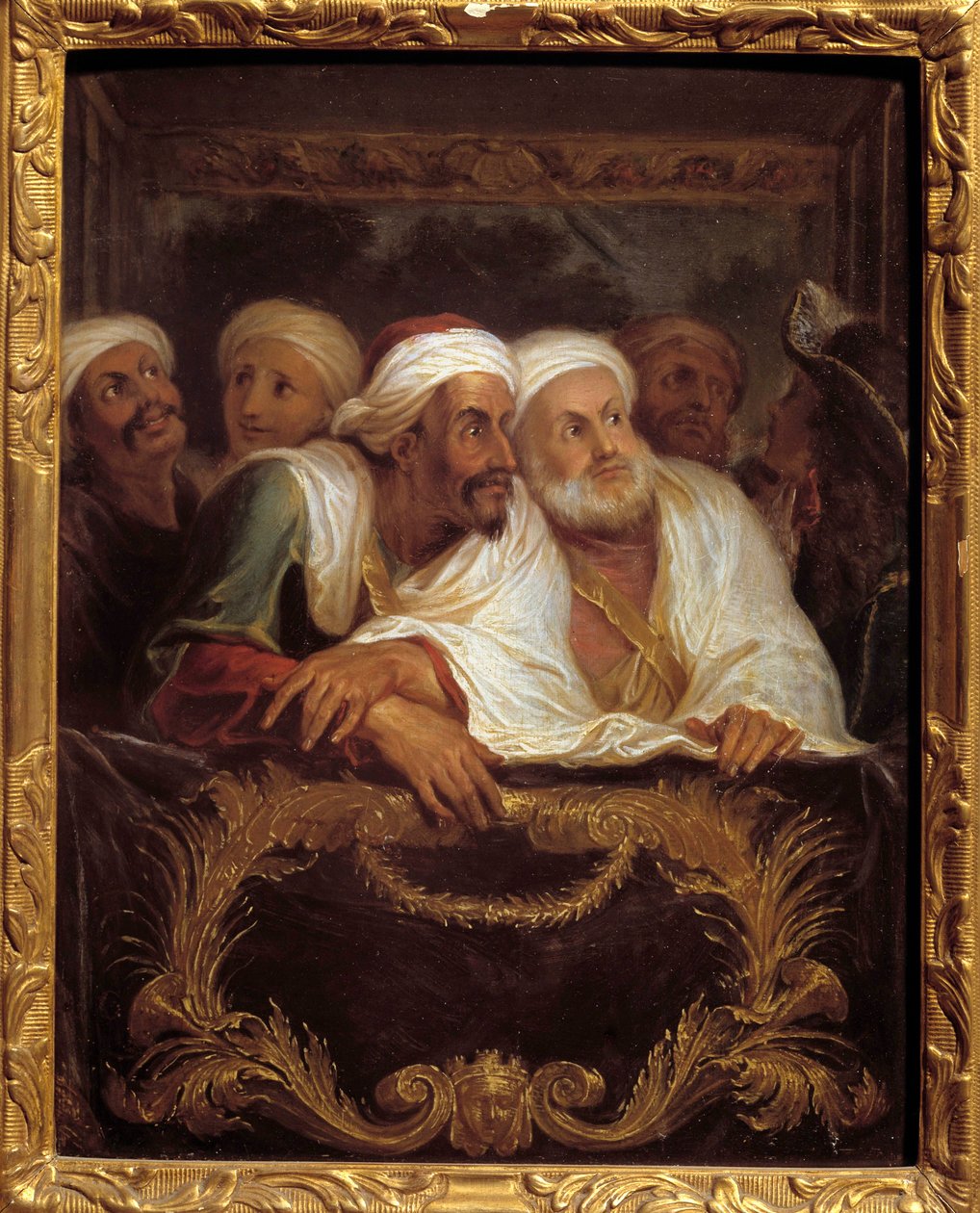Marocký velvyslanec Mohamed Temin navštěvující show v lóži italské komedie v Paříži v únoru 1682 Obraz Antoina Coypela (1661-1722) 17. století Sun. 0,28x0,22 m od Antoine Coypel