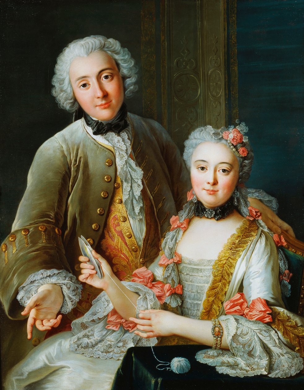 Portrét Francoise de Jullienne stojícího vedle své manželky, sedící, kolem roku 1743 od Antoine Coypel