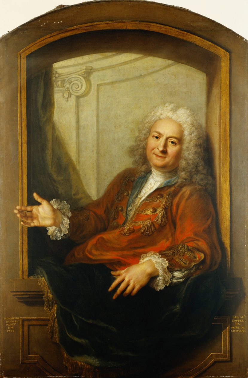 Portrét monsieur Dupille, střední tělo, v rouchu sedícího na okraji okna, 1733 od Antoine Coypel
