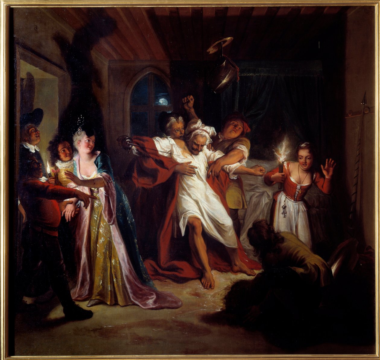 Spící Don Quijote bojuje s kůžemi. „Důmyslný gentleman Don Quijote z La Manchy“ od Miguela de Cervantes Saavedra (1547-1616). Obraz Charles Antoine Coypel (1694-1752), mezi 1716. Olej na plátně. Rozměr: 1,23 x 1,28 m. Compiegne, Musee National od Antoine Coypel