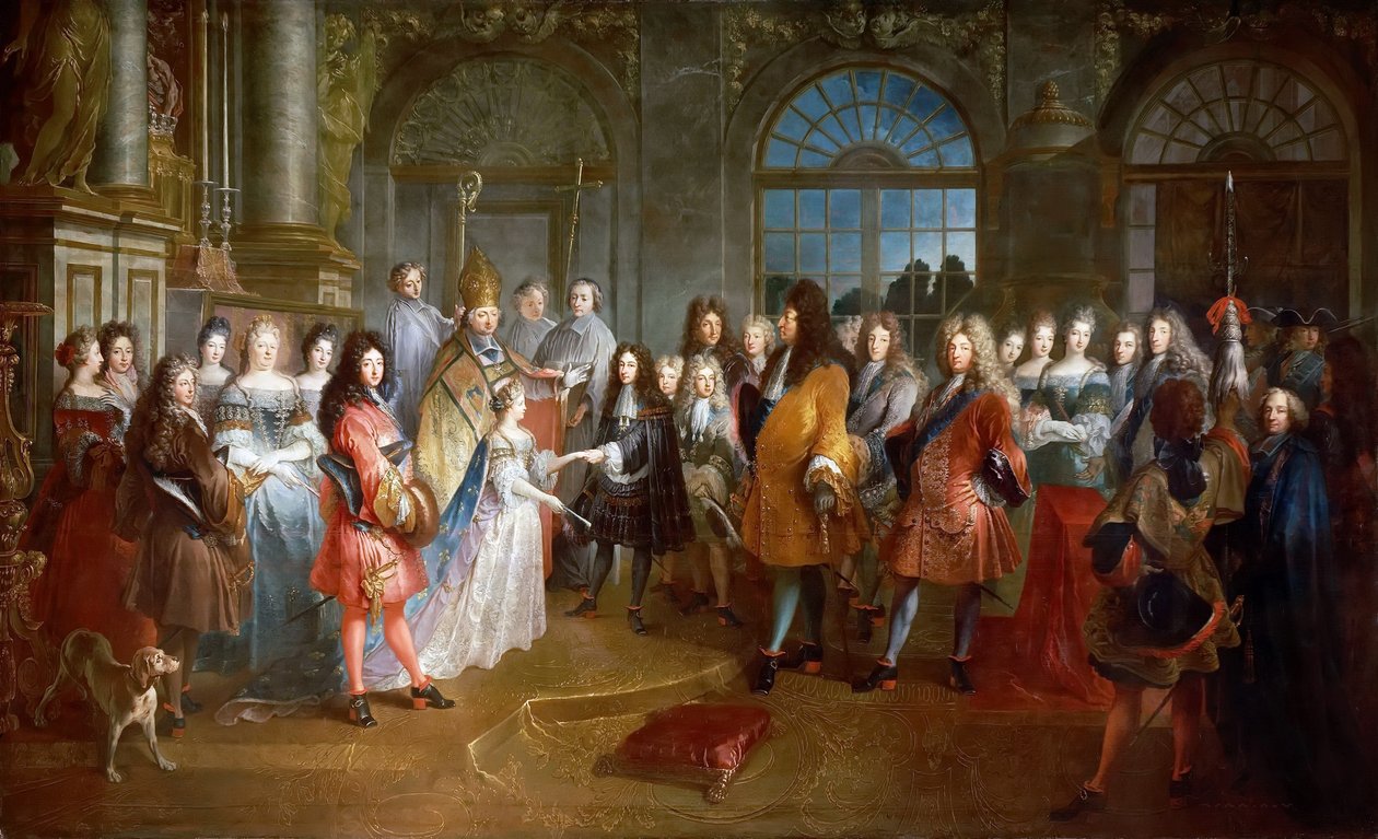 Sňatek Ludvíka Francouzského, vévody Burgundského a Marie Adelaide Savojské, 7. prosince 1697 od Antoine Dieu