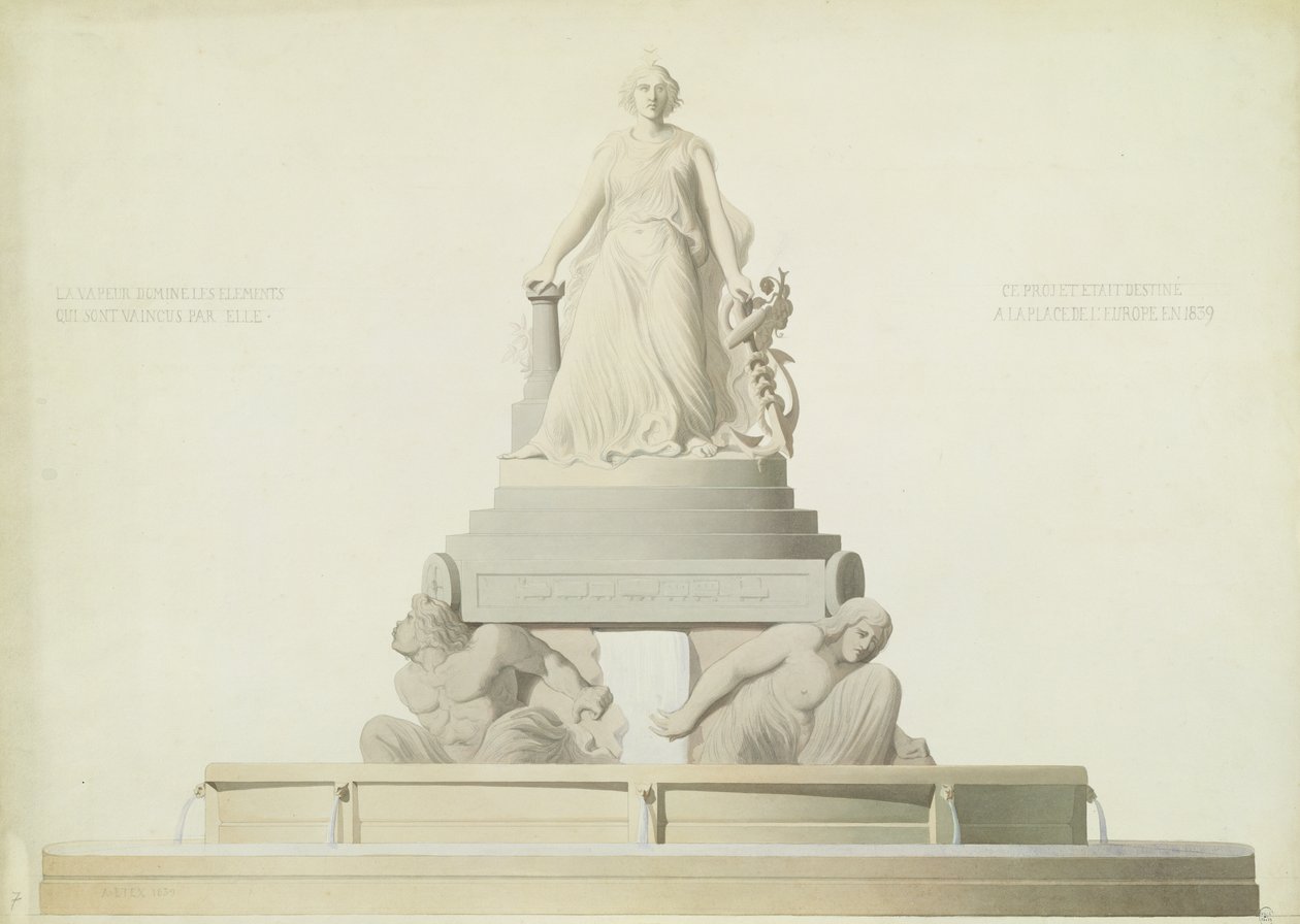 Projekt pomníku na náměstí Evropy, 1839 (tužka a čb na papíře) od Antoine Etex