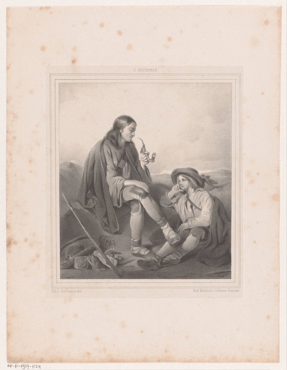 Dýmka kouřící muž a chlapec v krajině od Antoine Franciscus Cornelis Hoffmann