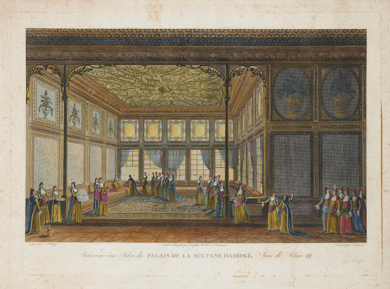 Interiér paláce princezny Hatice Sultan, nevlastní sestry sultána Selima III. 1810. od Antoine Ignace Melling