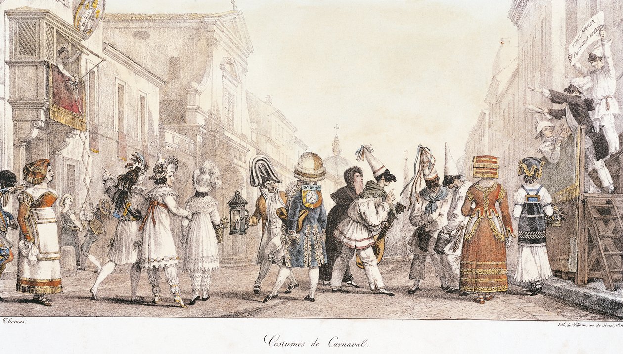 Karnevalové kostýmy, Antoine-Jean-Baptiste Thomas (1791-1833), akvarel. Itálie od Antoine Jean Baptiste Thomas