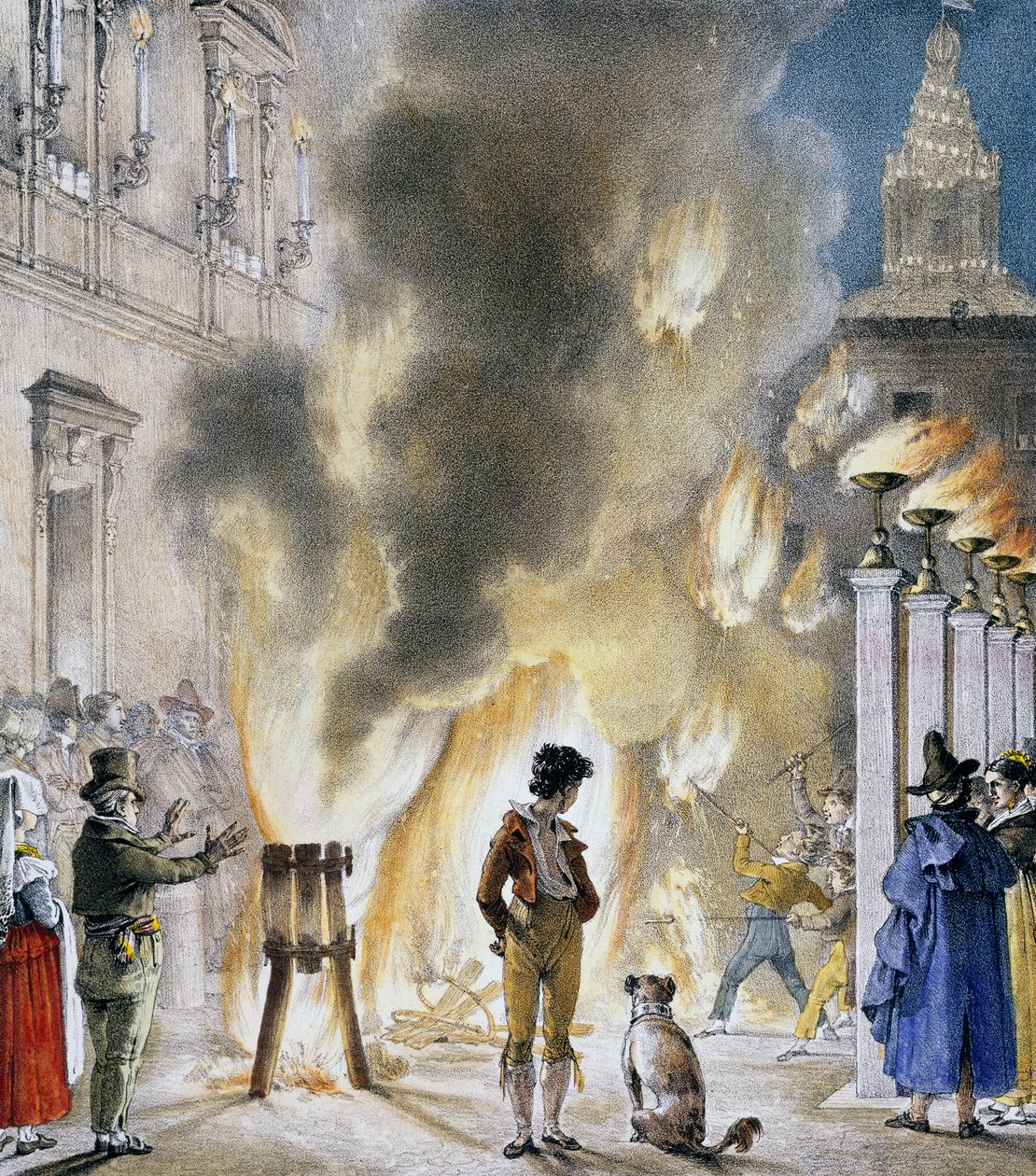 Malý ohňostroj v Palazzo Madama, Antoine-Jean-Baptiste Thomas (1791-1833), tisk převzat z Un an a Rome et dans ses environs (Rok v Římě a okolí). Itálie od Antoine Jean Baptiste Thomas