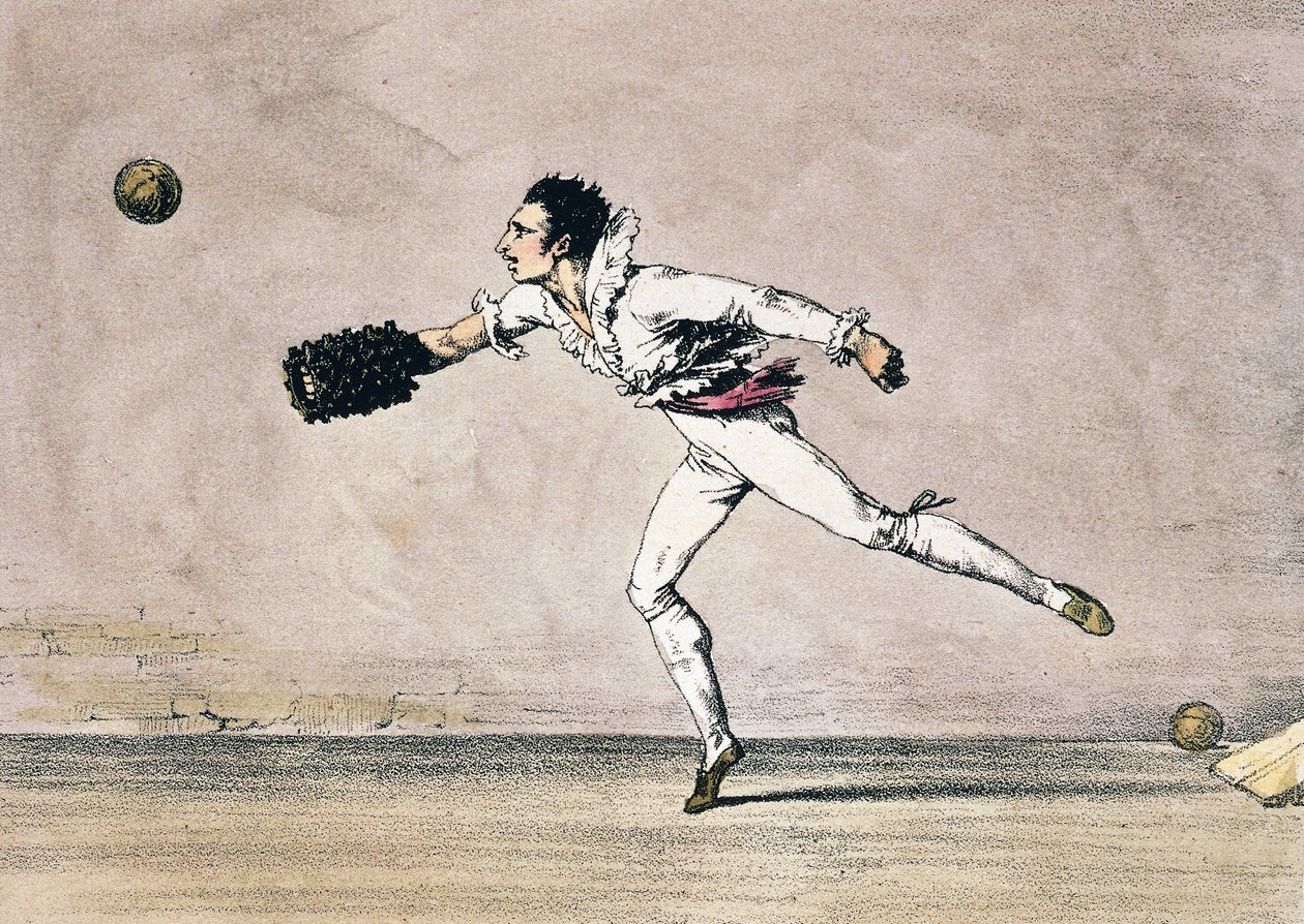 Míčová hra, Antoine Jean-Baptiste Thomas (1791-1834), barevná litografie z Jednoho roku v Římě a okolí od Antoine Jean Baptiste Thomas