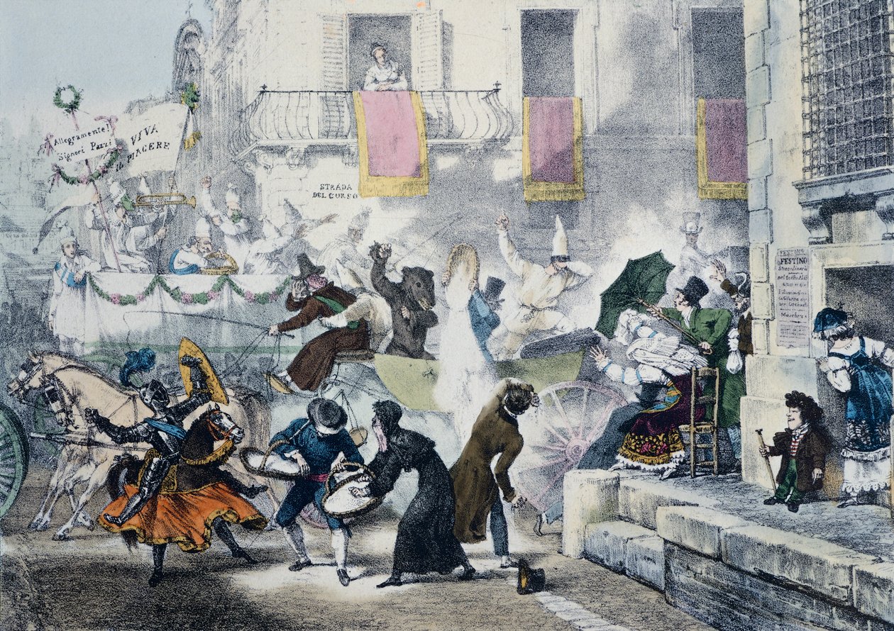 Házení konfet během karnevalu v Římě, Antoine-Jean-Baptiste Thomas (1791-1833), Itálie od Antoine Jean Baptiste Thomas