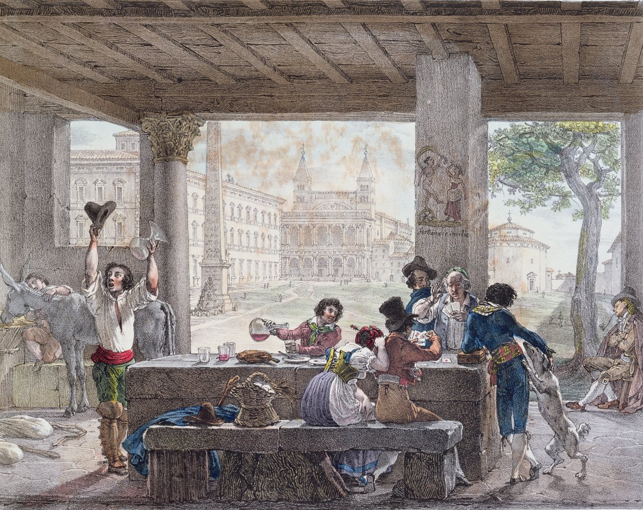 Hostinec v Římě, vyrytý Francois Alexandre Villain (1798-1884) c.1820-30 od Antoine Jean Baptiste Thomas
