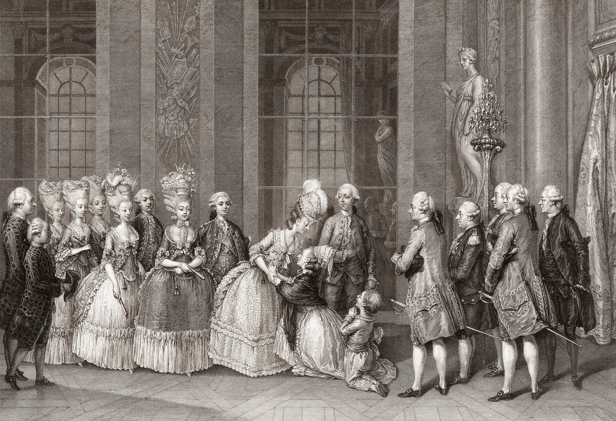 Bellegarden perhe vieraili Marie Antoinettessa. (Tulosta) od Antoine Jean Duclos
