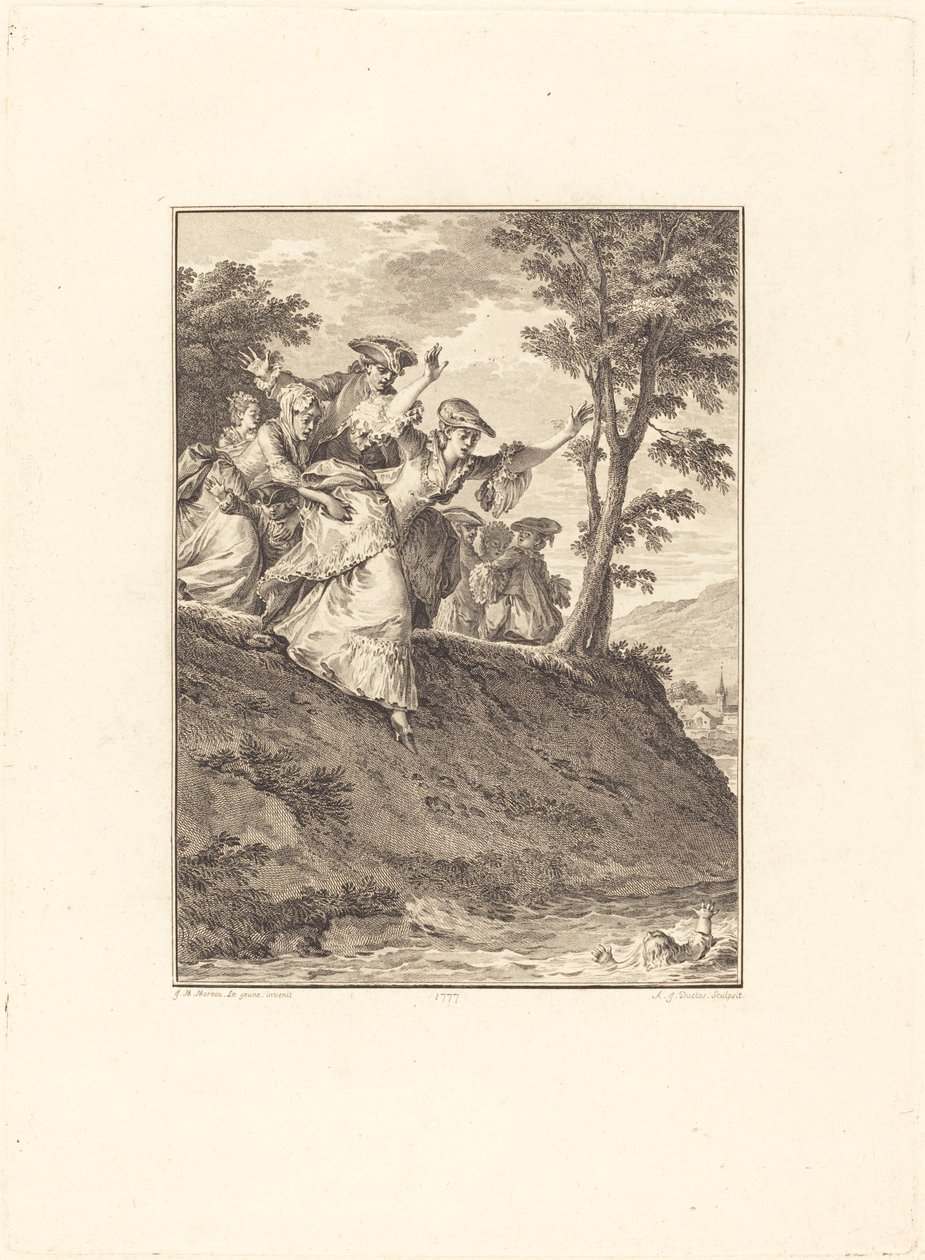 Spěchá za ním od Antoine Jean Duclos after Jean Michel Moreau