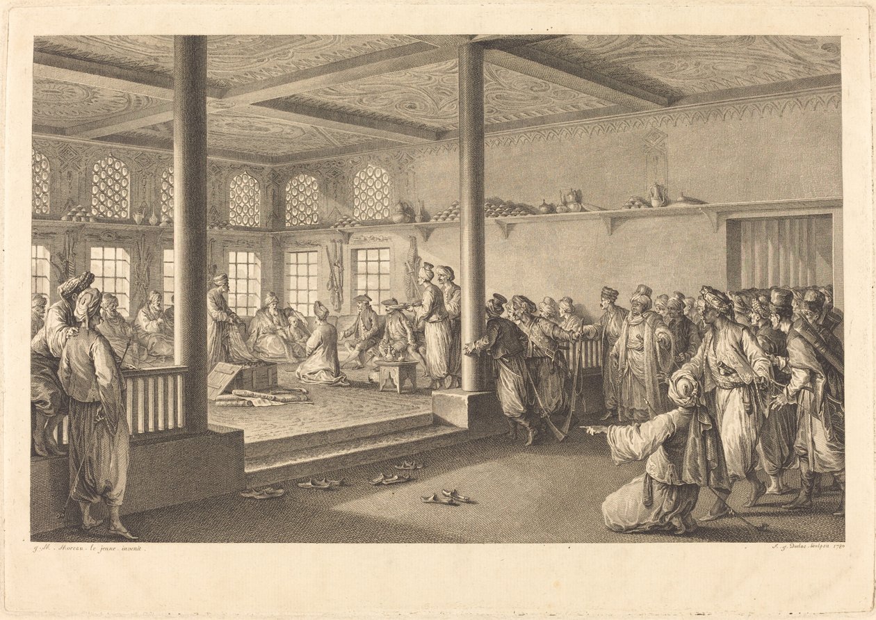 Přijetí Choiseul-Gouffiera v Hassan-Tchousch-Oglou od Antoine Jean Duclos after Jean Michel Moreau