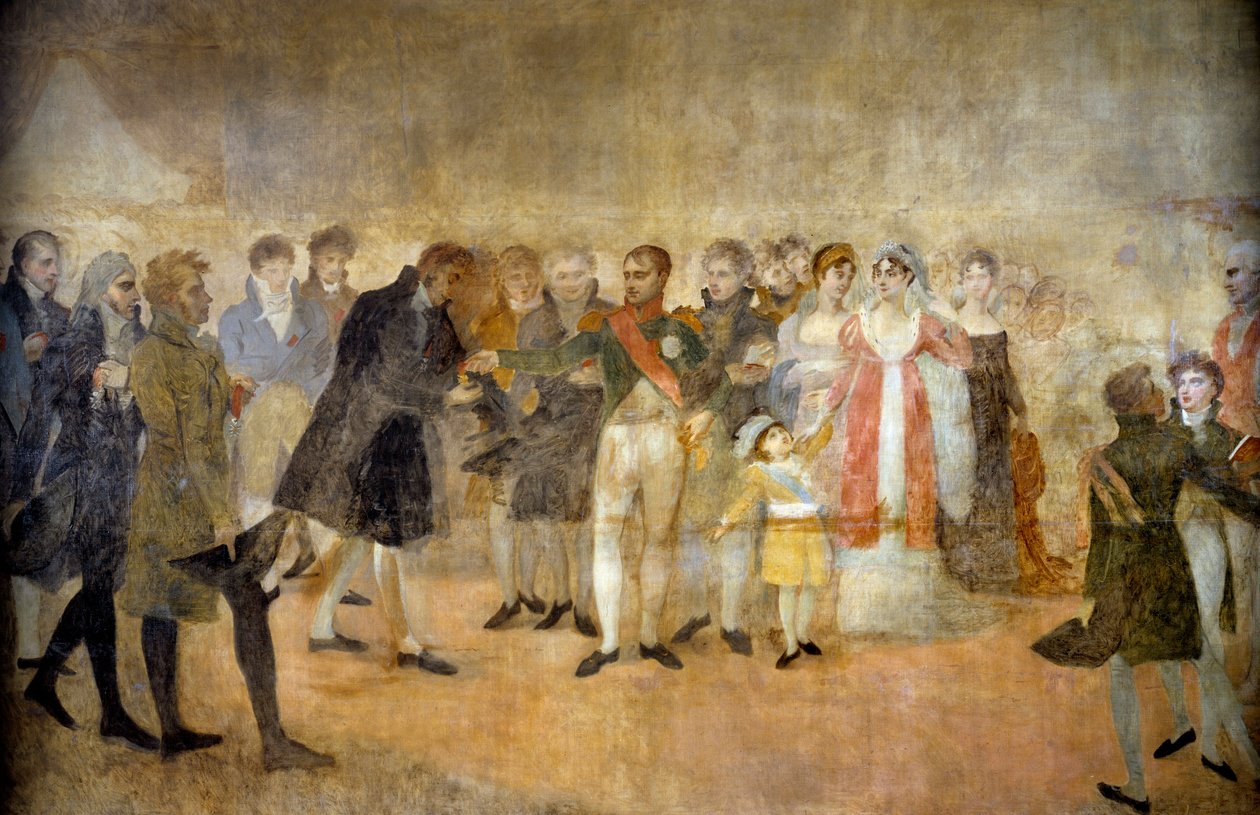 Císař Napoleon I. navštěvuje Salon du Louvre a rozdává umělcům kříže Čestné legie 22. 10. 1808 Obraz Antoine Jean Gros (1771-1835) Slunce 19. století. 3,5x6,4m od Antoine Jean Gros