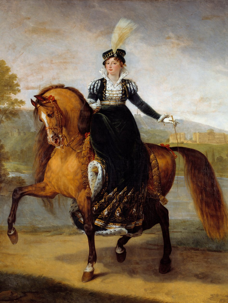 Jezdecký portrét Kateřiny Württemberské, manželky Jeronýma Bonaparta, královny vestfálské (1783-1835). Obraz Antoine Jean Gros (1771-1835) od Antoine Jean Gros