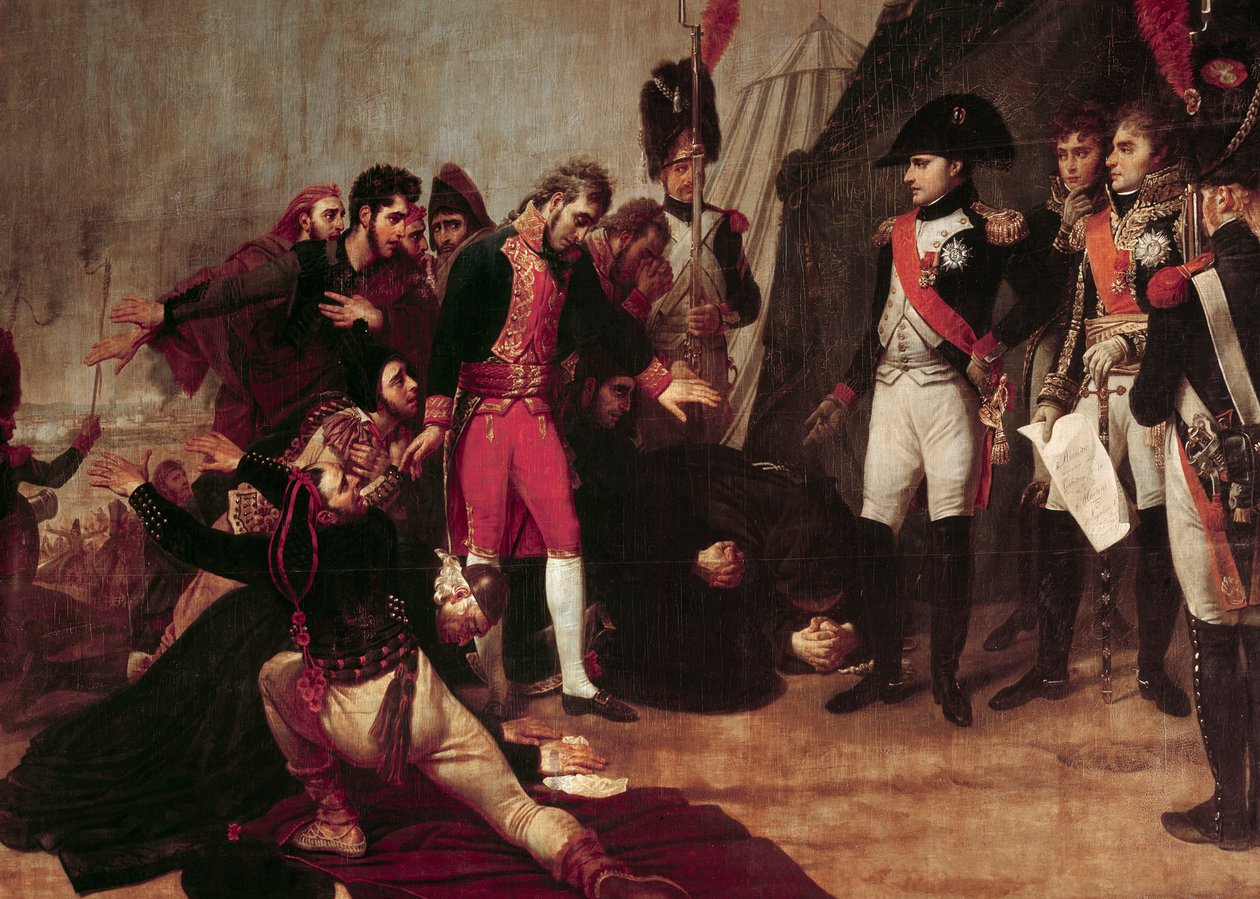Kapitulace Madridu. Napoleon I. přijal kapitulaci Madridu dne 4. prosince 1808 od Antoine Jean Gros
