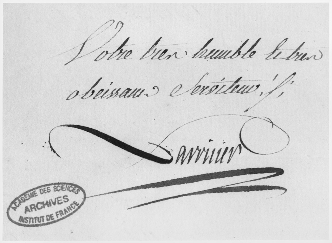 Lavoisierův autogram z dopisu, 31. srpna 1769 (pero a inkoust na papíře) od Antoine Laurent de Lavoisier