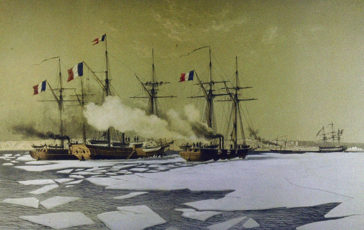Prolomení ledu v Dněpru Liman pro průchod plovoucích baterií, 1855-1856, 1860 od Antoine Leon Morel Fatio