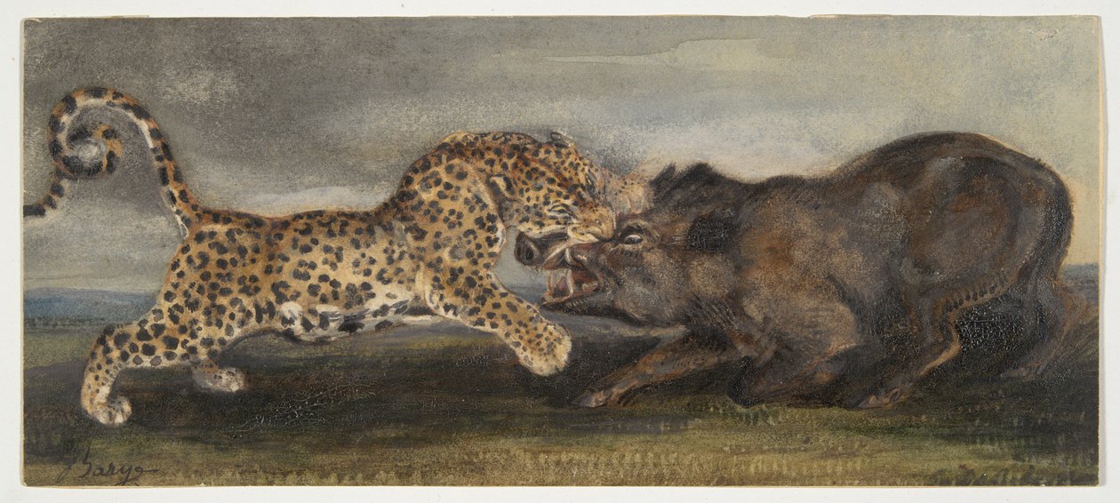 Leopard zápasí s divočákem od Antoine Louis Barye