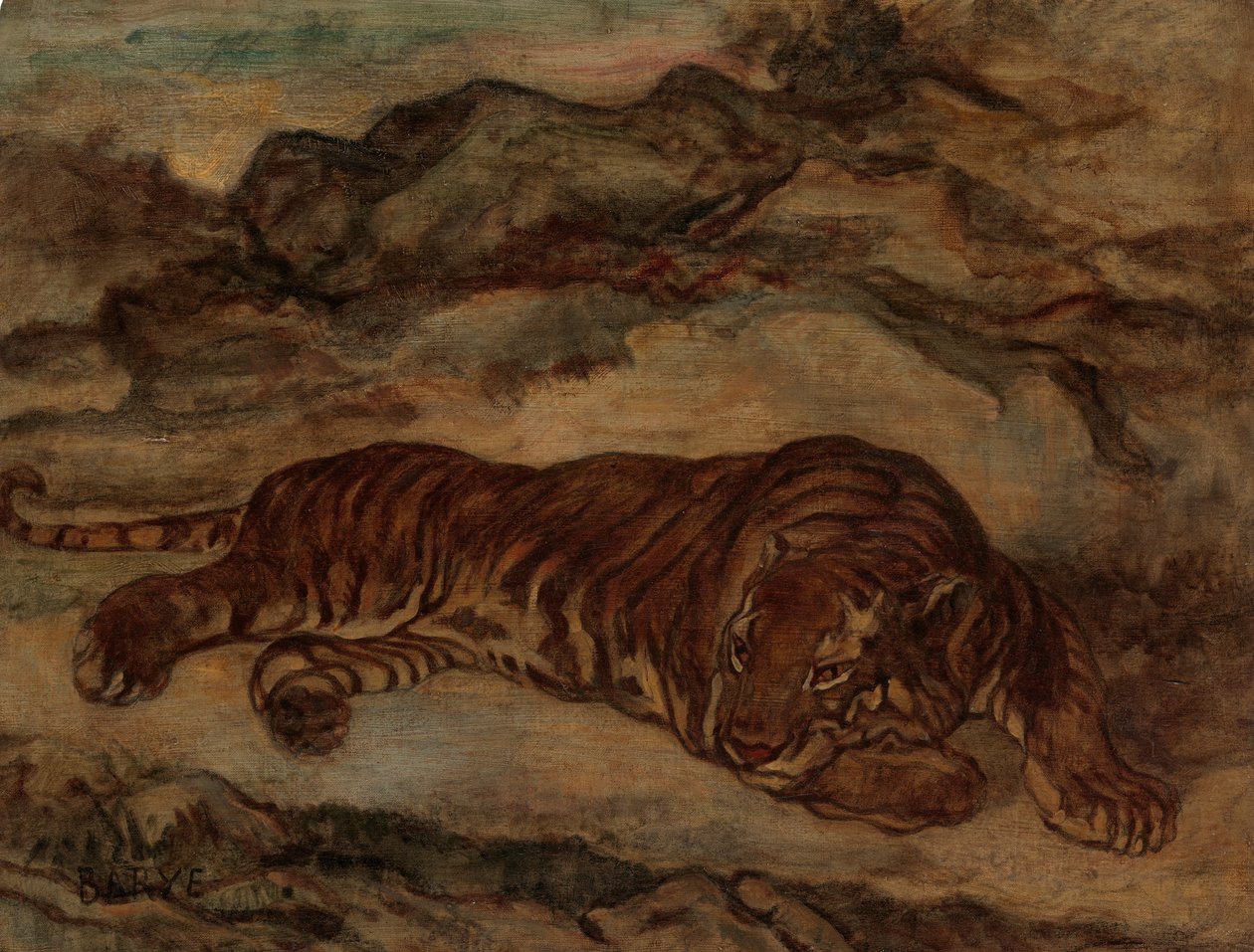 Tygr v Repose, ca. 1850-65. od Antoine Louis Barye