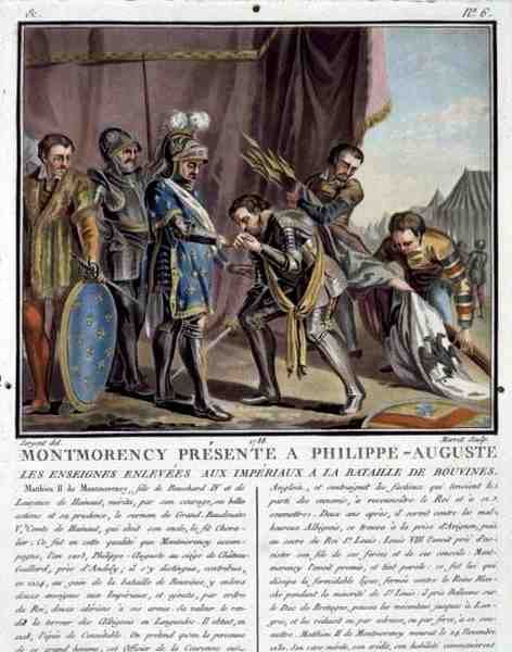 Montmorency předán Philipu Augustovi (1165-1223) po bitvě u Bouvines, vyryl Jean Baptiste Morret (fl. 1790-1820) od Antoine Louis Francois (after) Sergent Marceau