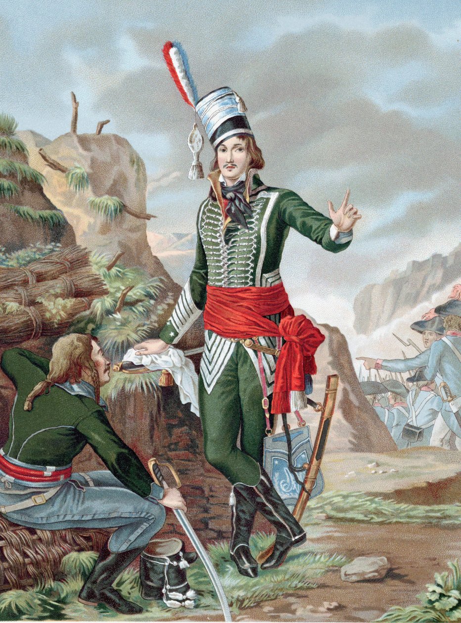 Francois Severin Marceau-Desgraviers (1769-1896) francouzský revoluční voják: republikánská armáda La Vendee: bojoval u Fleurus, Mohuče, Mannheimu a Koblenze. Smrtelně zraněn u Altenkirchenu. Chromolitografie podle obrazu. od Antoine Louis Francois (after) Sergent Marceau