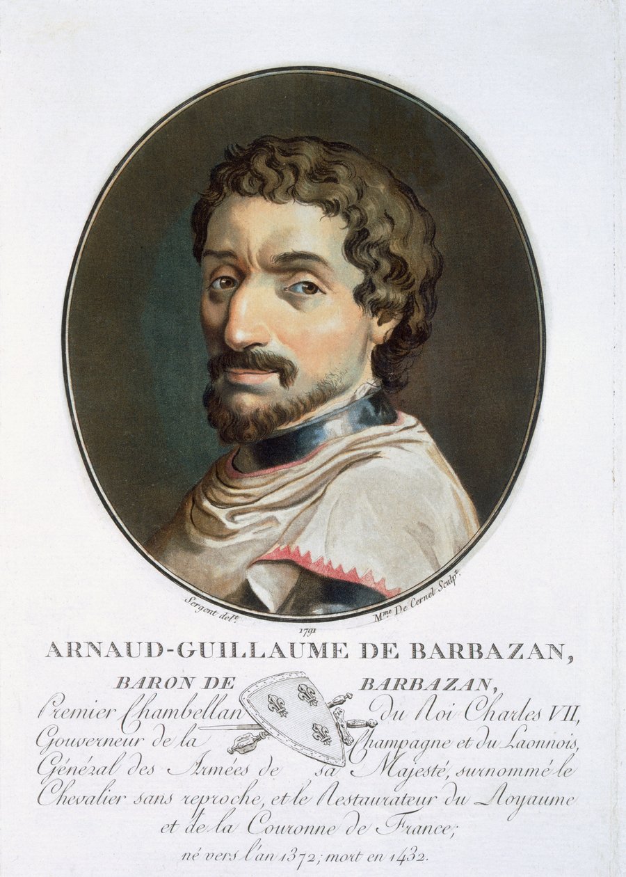 Arnaud-Guillaume, baron de Barbazan, z „Portréty velkých mužů, slavných žen a památných předmětů Francie, hrob a barevné tisky“, vydal Pierre Blin, 1786-92, Paříž (colo od Antoine Louis Francois Sergent Marceau