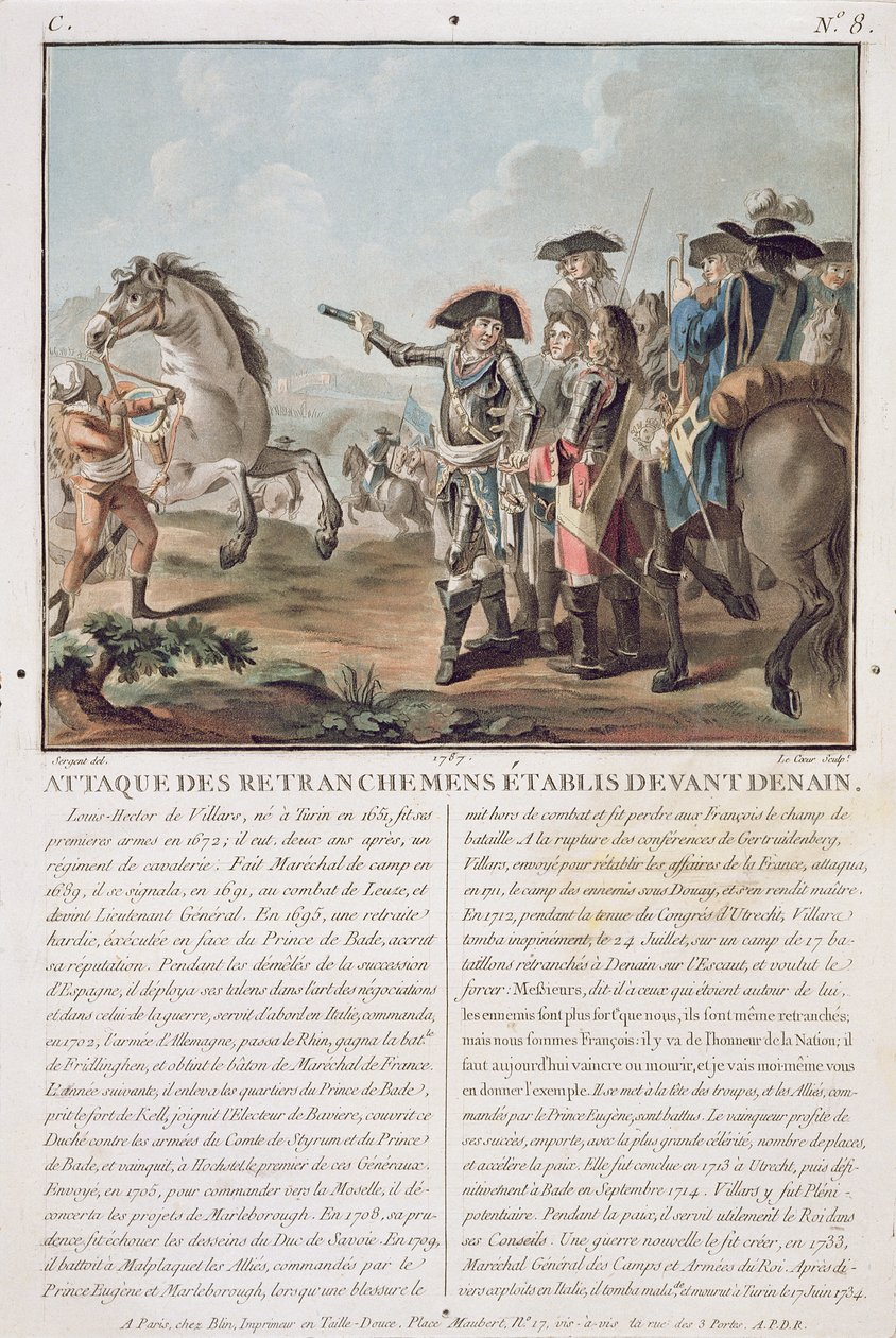 Útok na zákopy založené před Denainem, 1712, vyryl Louis Le Coeur (fl. 1780-1800), 1787 od Antoine Louis Francois Sergent Marceau