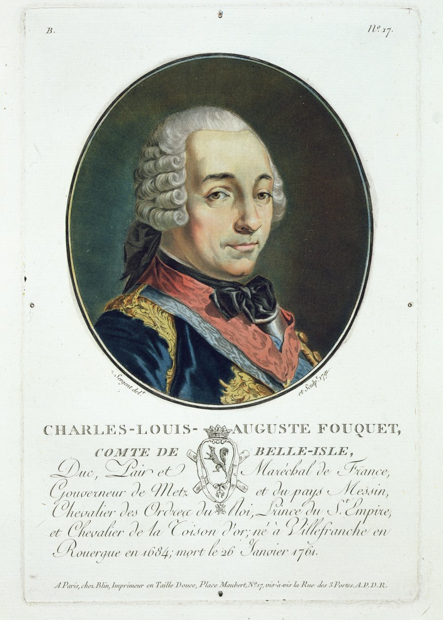 Charles-Louis-Auguste Fouquet (1684-1761) z „Portréty velkých mužů, slavných žen a nezapomenutelných předmětů Francie“, vydané v letech 1787-92 od Antoine Louis Francois Sergent Marceau