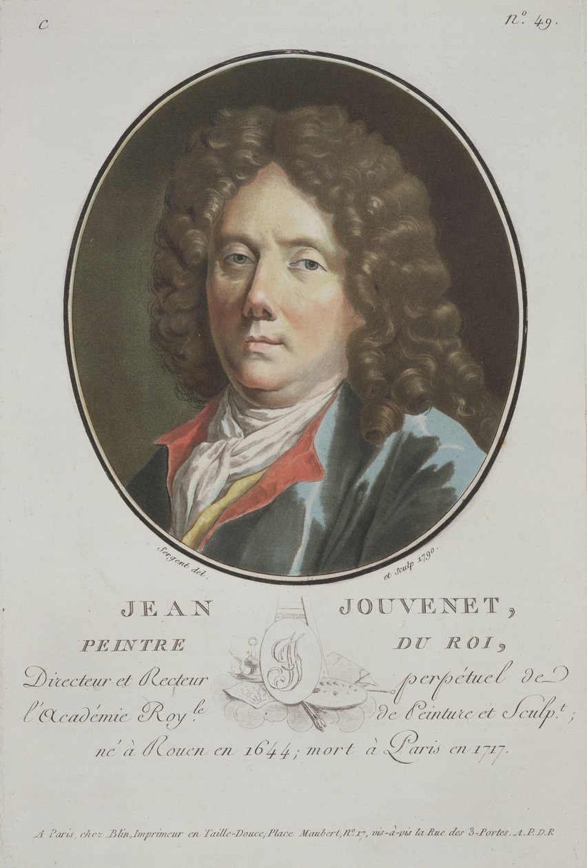Jean Jouvenet, z Portrétů velkých mužů, slavných žen a nezapomenutelných předmětů Francie, ryté a tištěné barevně, vydal Pierre Blin, 1786-1792, Paříž od Antoine Louis Francois Sergent Marceau