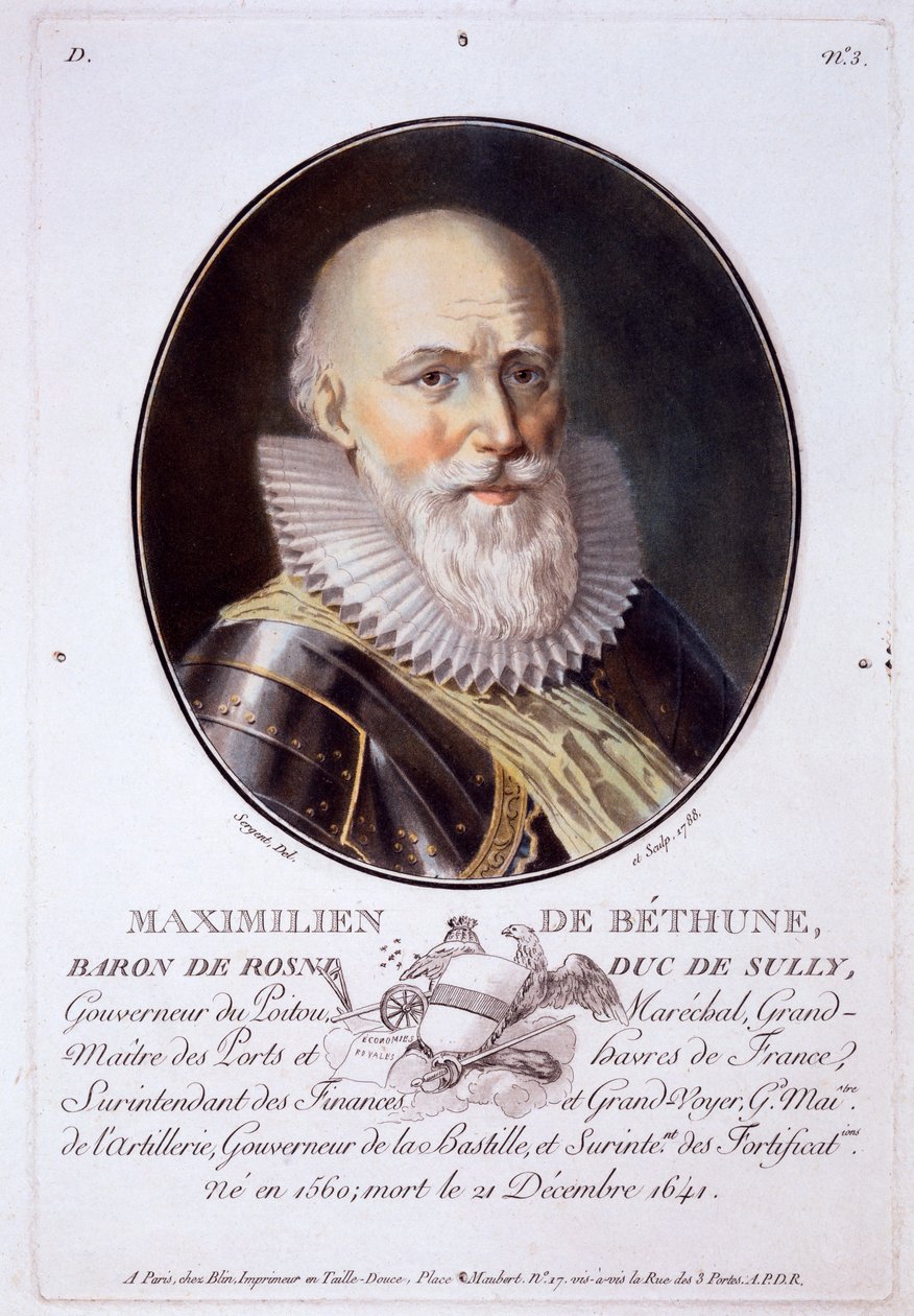 Maximilien de Bethune, baron de Rosni a vévoda de Sully, z Portréty velkých mužů, slavných žen a nezapomenutelných témat Francie, ryté a tištěné barevně, vydal Pierre Blin, 178 od Antoine Louis Francois Sergent Marceau