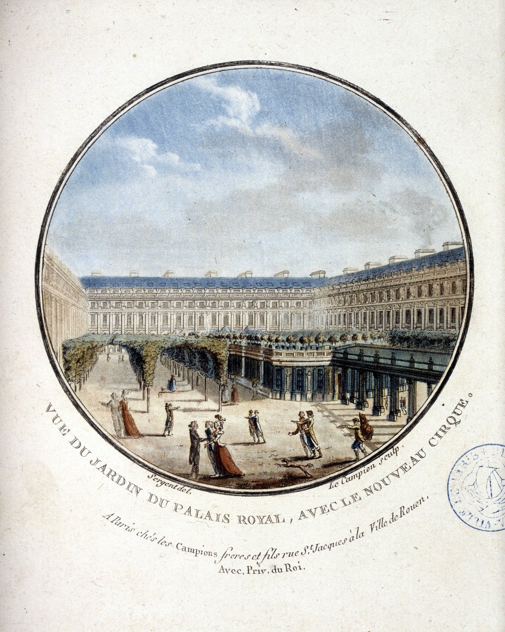 Pohled do zahrady Palais Royal - v „“ Malebné výhledy na hlavní budovy Paříže““ od seržanta od Antoine Louis Francois Sergent Marceau