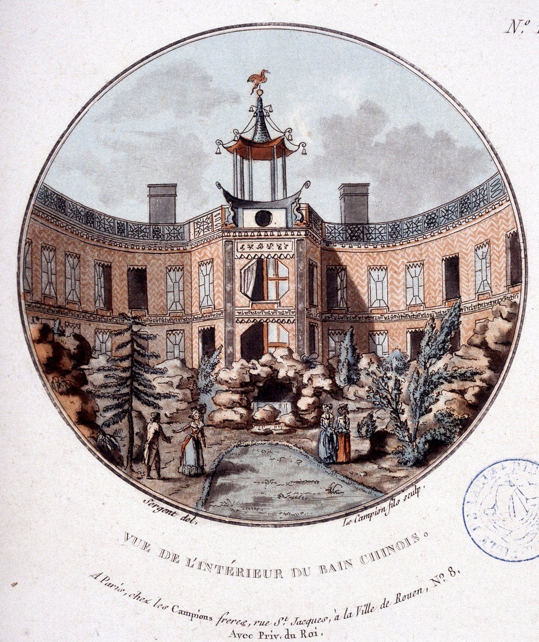 Pohled na interiér čínské lázně v Paříži. V malebných pohledech na hlavní budovy Paříže od seržanta od Antoine Louis Francois Sergent Marceau