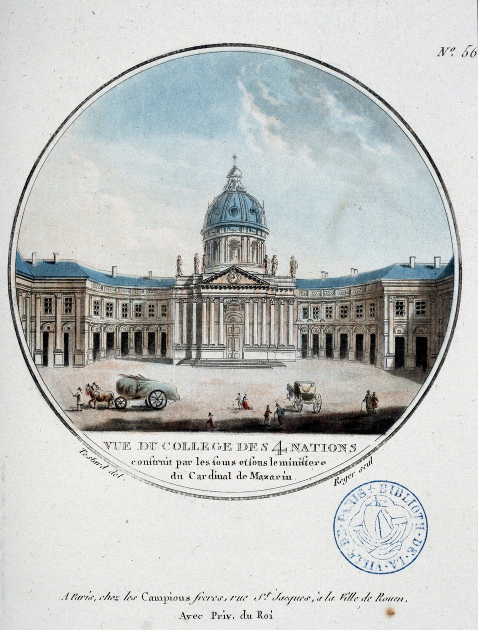 Pohled na Collège des Quatre Nations (Institut de France) - v „“ Malebné pohledy na hlavní budovy Paříže“, seržant od Antoine Louis Francois Sergent Marceau