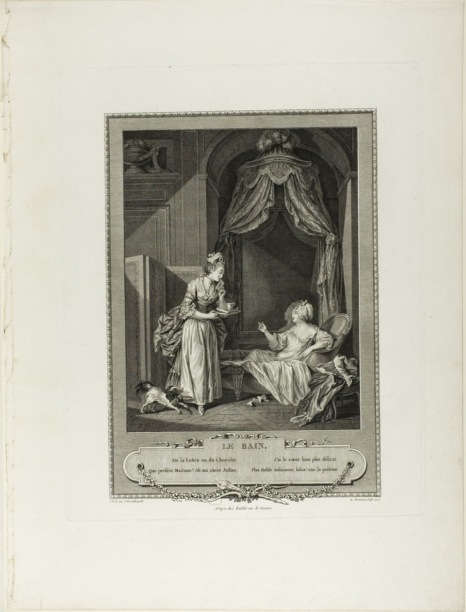 Koupel, z knihy Monument du Costume Physique et Moral de la fin du Dix-huitième siècle od Antoine Louis Romanet