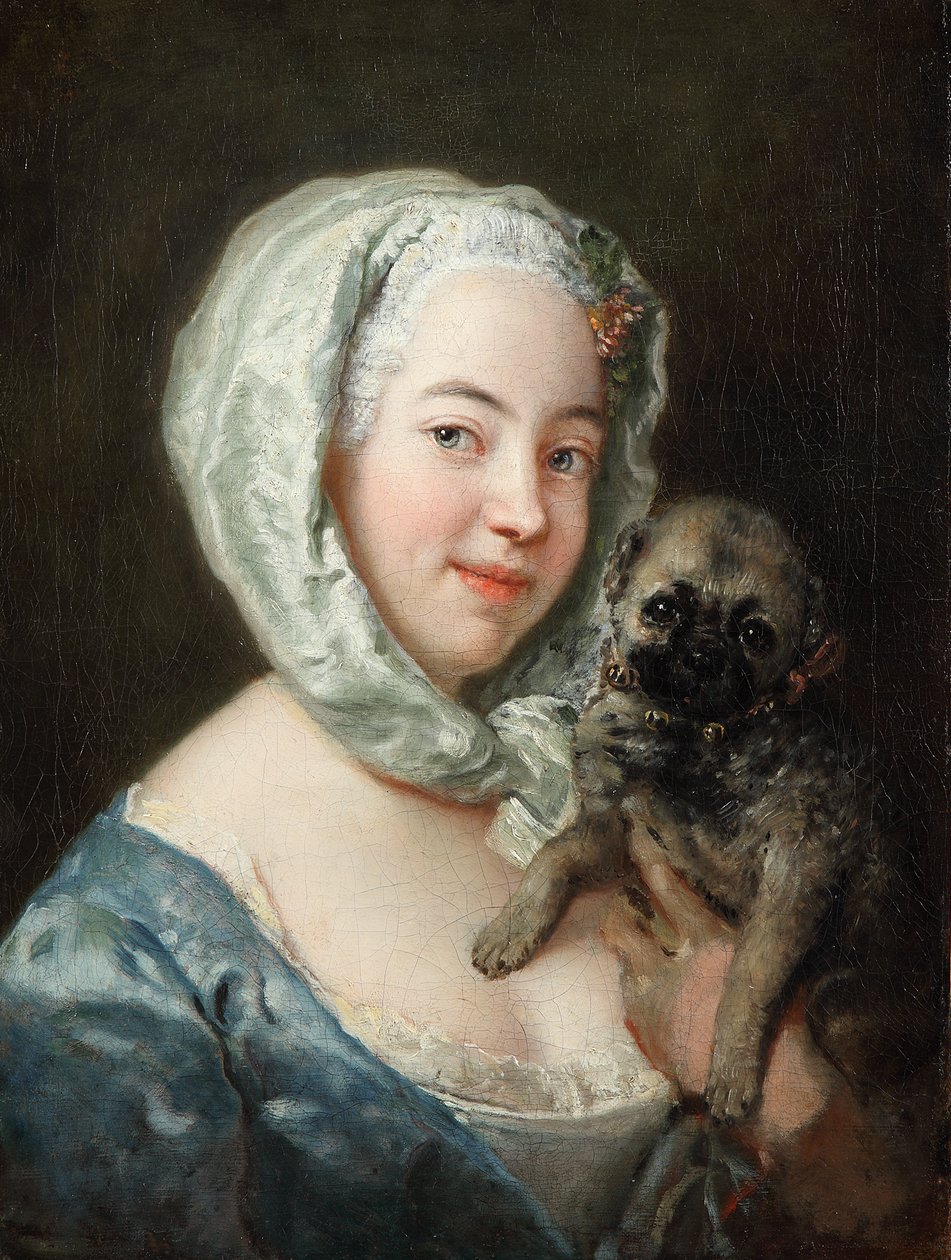 Marie de Rège, rozená Pesne, s mopsem od Antoine Pesne