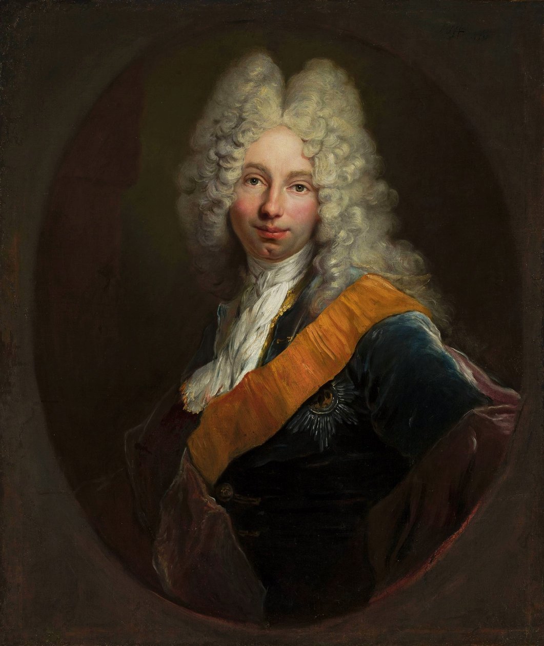 Polština:  Friedrich Wilhelm Kettler (1692-1711) (Portret mężczyzny w peruce i z orderem Czarnego Orła0 Friedrich Wilhelm Kettler (1692-1711) (Portrét muže v paruce s řádem Černého orla)) od Antoine Pesne
