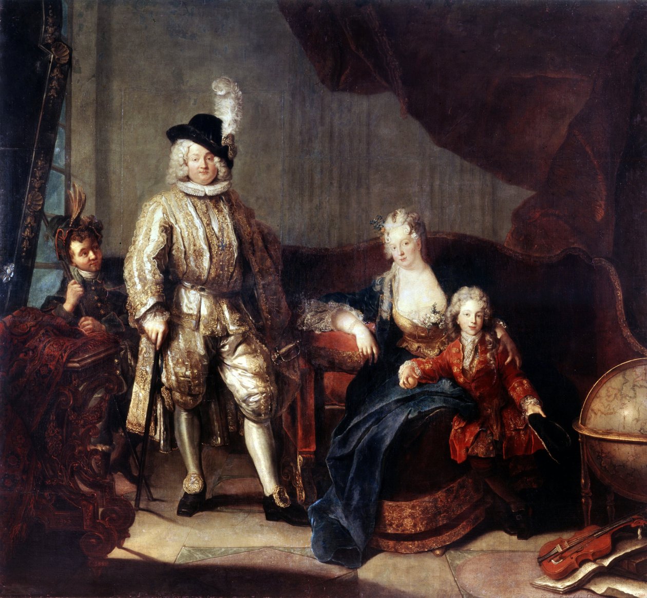 Portrét barona von Erlach s rodinou. Obraz Antoine Pesne (1683-1757), kolem roku 1710. Olej na plátně. Německé barokní umění. Muzeum Ermitáž, Petrohrad od Antoine Pesne