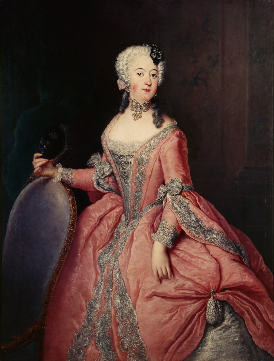 Portrét Luise Ulrike princezny Pruska (1720-1782) s maskou v ruce od Antoine Pesne