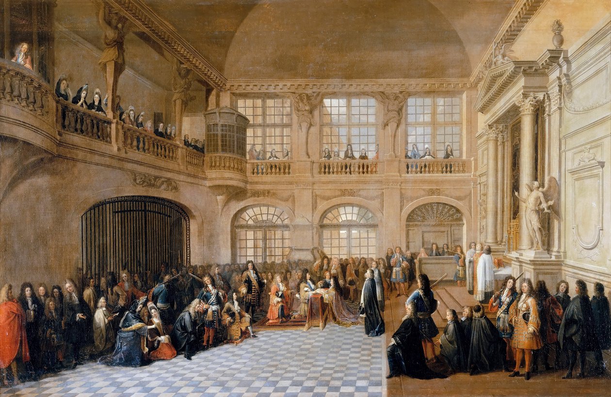 Ludvík XIV. složil přísahu markýze De Dangeau, velmistra Řádu svatého Lazara v r. od Antoine Pezey