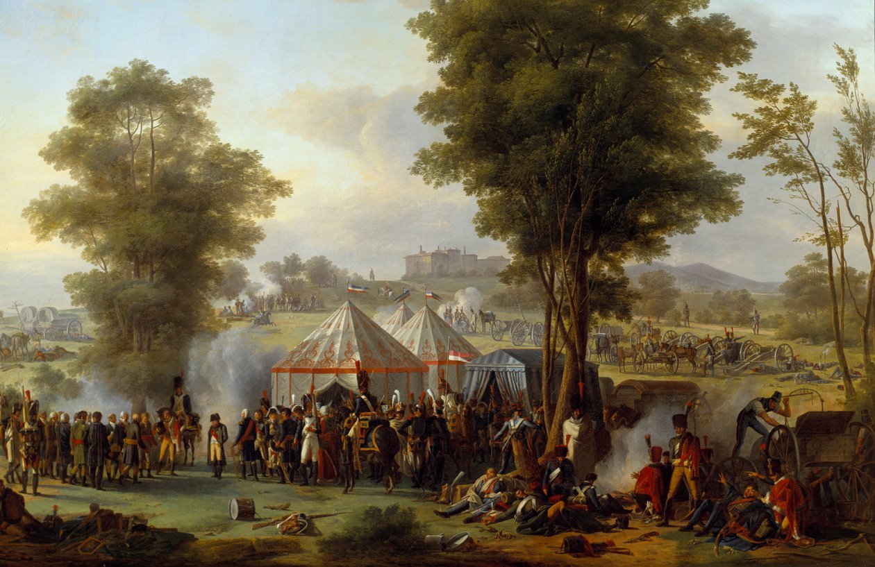 Bivak císaře Napoleona I. (1769-1821) u hradu Ebersberg v Rakousku 4.5.1809 Obraz Antoina Pierra Mongina (1761-1827) 1810 Ne. 1,35x2,03m. od Antoine Pierre Mongin