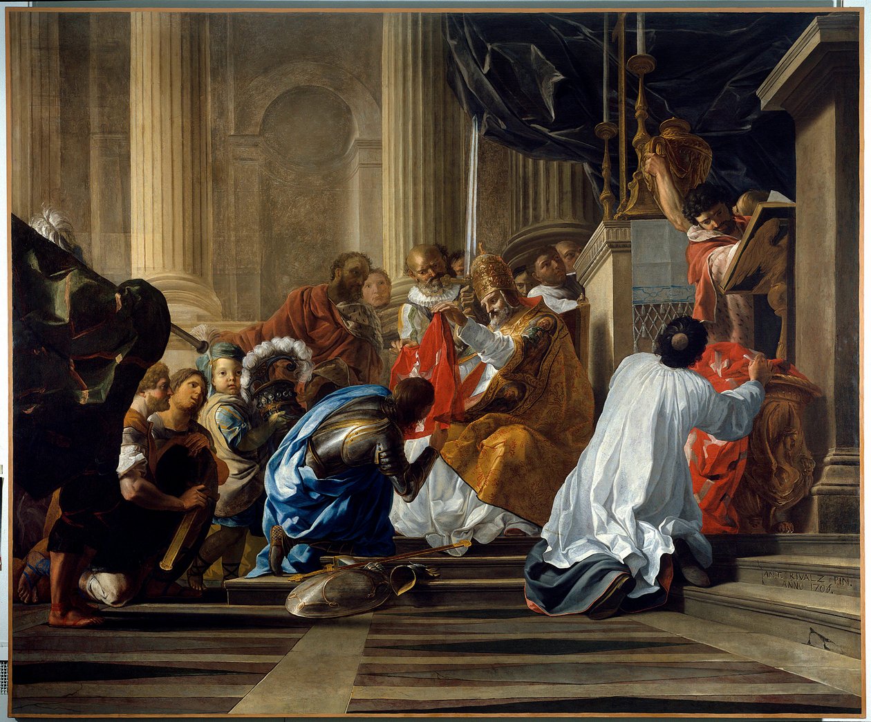 První křížová výprava: „“ Raymond IV. z Toulouse, dit Raymond de Saint Gilles, hrabě z Toulouse a Tripolisu (Raymond I.) (1042-1105) beroucí kříž““ Obraz od Antoina Rivalze (1667-1735) Toulouse. Musée des Augustins od Antoine Rivalz