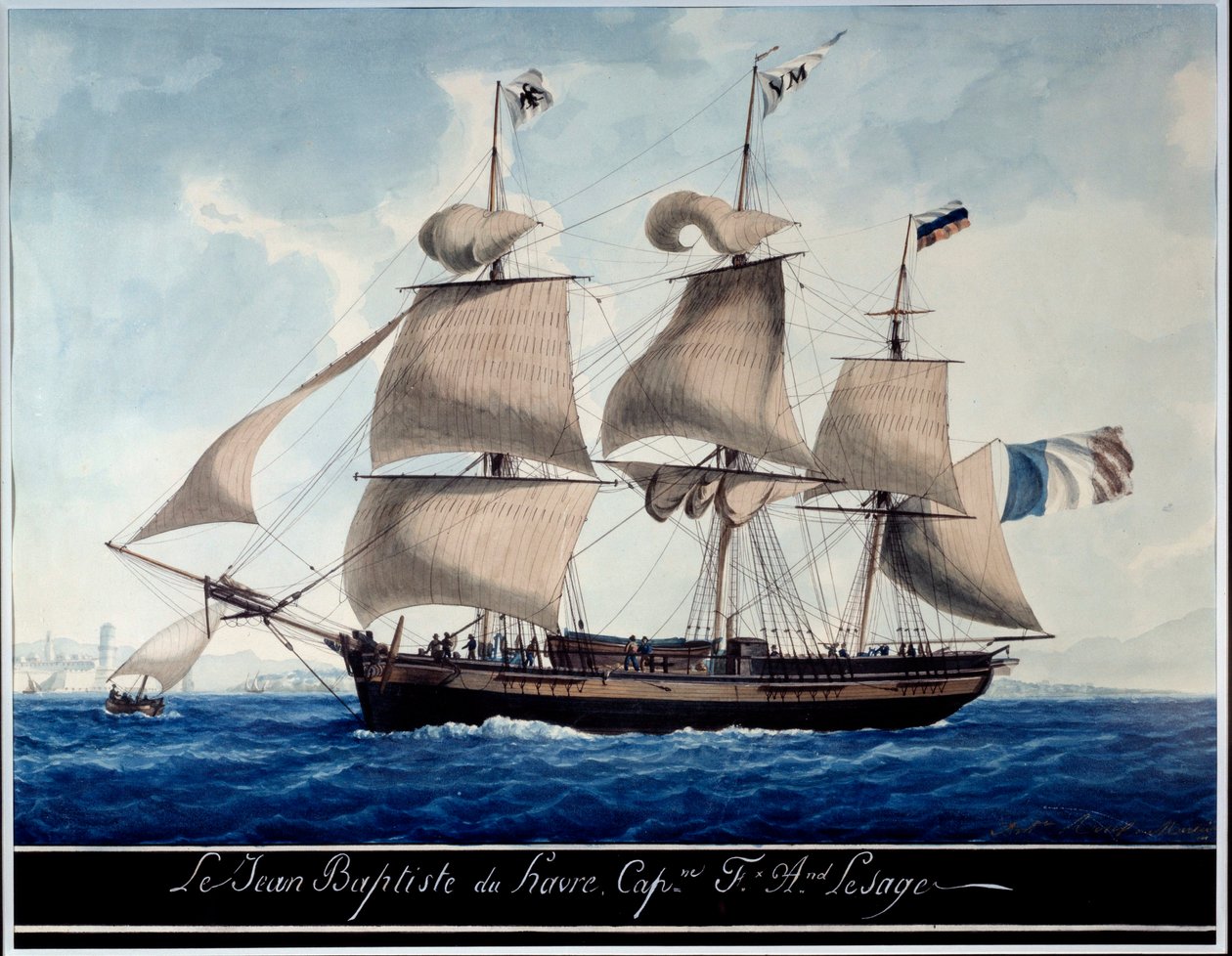 Jean - Baptiste du Havre, v přístavu Marseille Akvarel od Antoine Roux (1765-1835) 1815 Marseille, Marine Museum od Antoine Roux