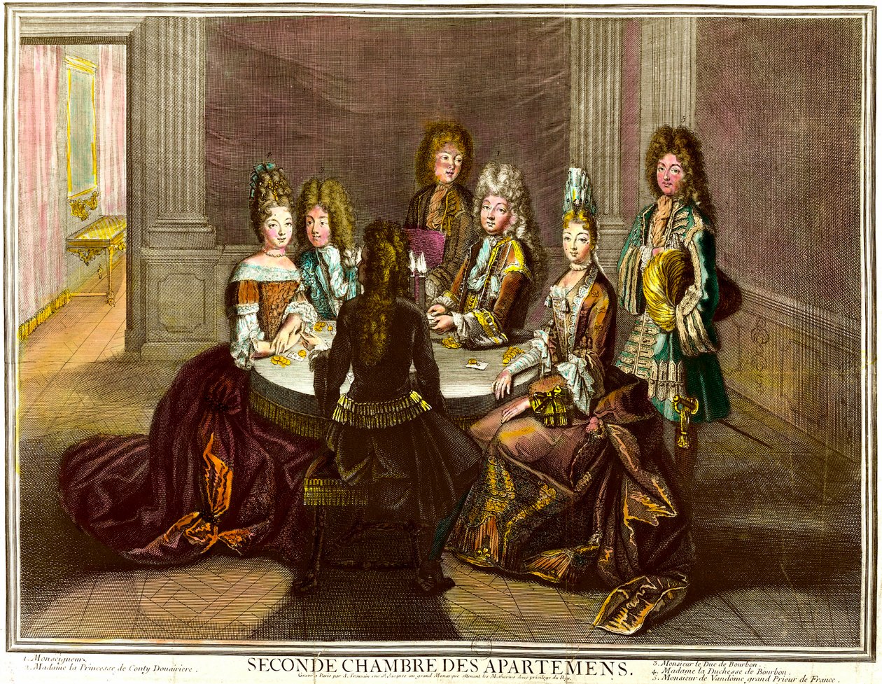 Nádvoří hrací karty ve druhé ložnici apartmánů Ludvíka XIV. rytina Antoina Trouvaina (1656-1708) od Antoine Trouvain