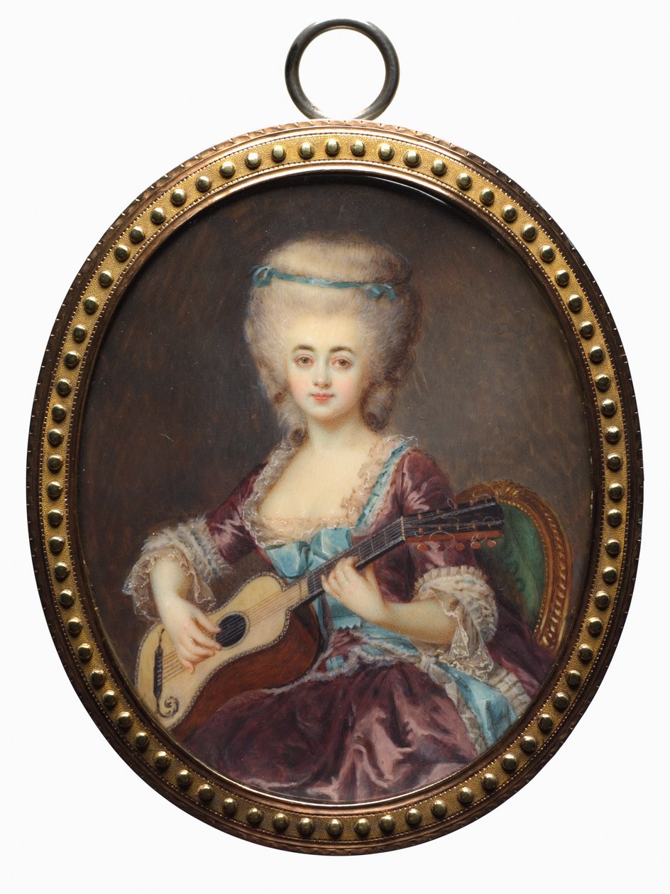 Portrét ženy s kytarou, zvané Louise DAumont, Mazarin..., konec 18. století. od Antoine Vestier