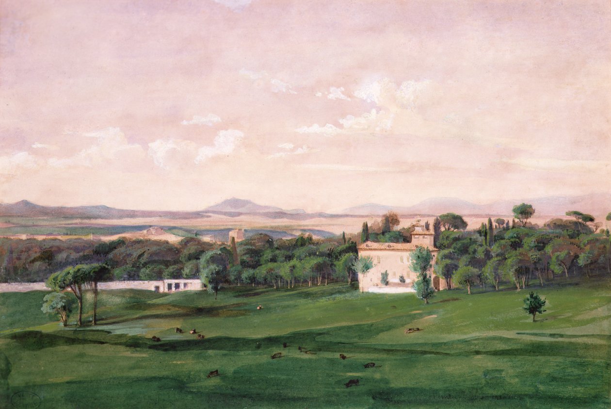 Villa Medici, Řím (akvarel) od Antoine Victor Joinville