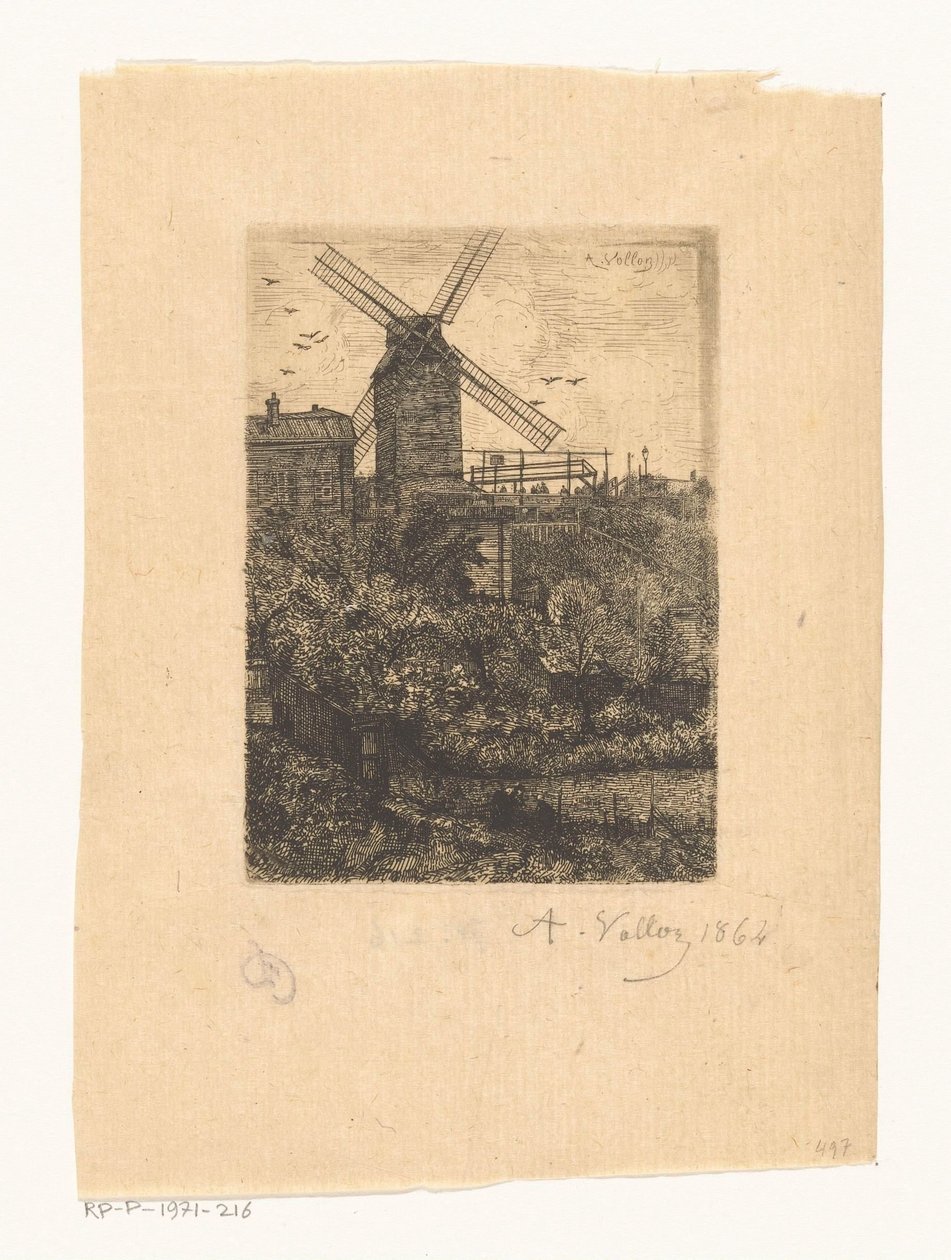 Pohled na Moulin de la Galette na Montmartru od Antoine Vollon (signed by artist)