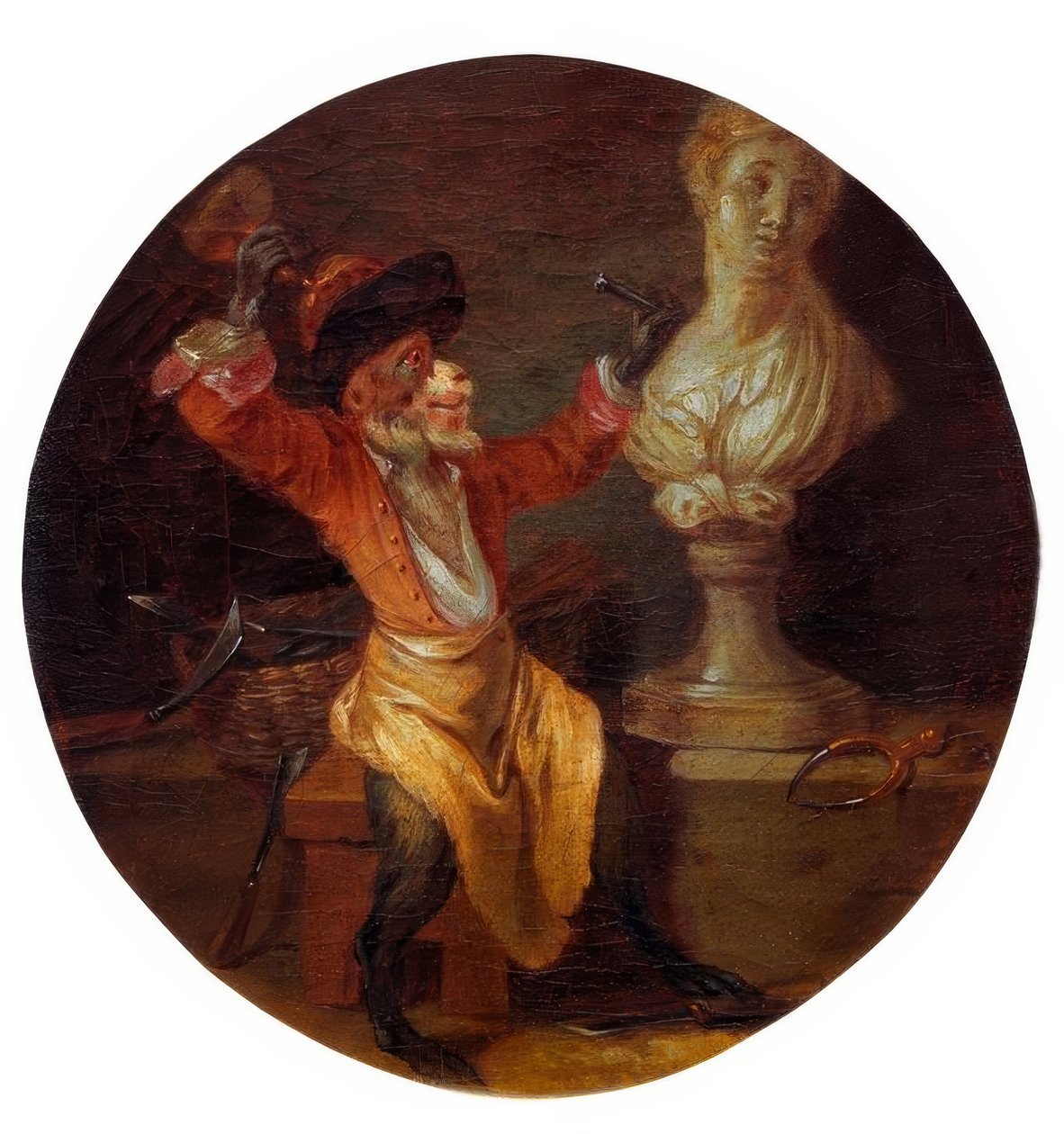 Opice jako sochař od Jean Antoine Watteau