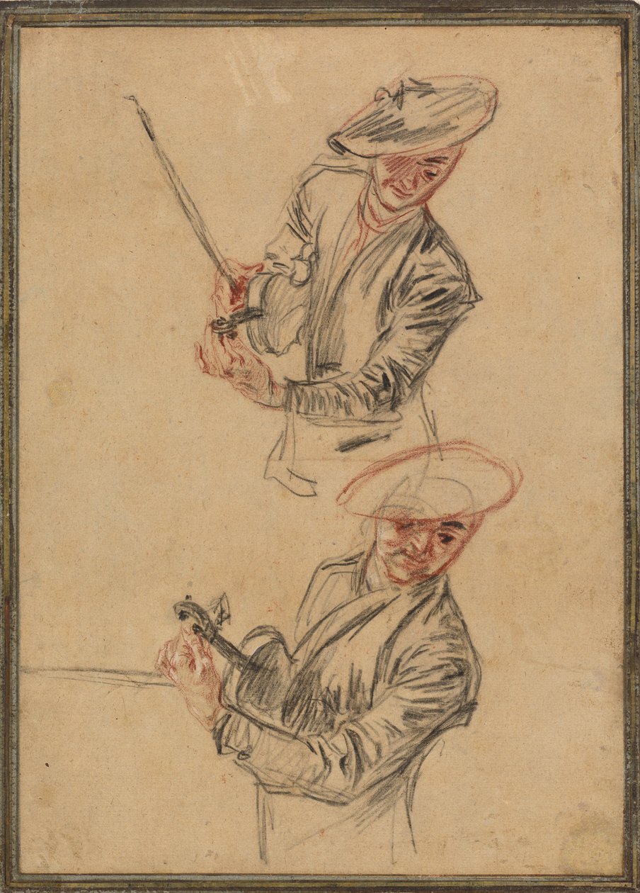 Dvě studie houslisty ladícího svůj nástroj od Antoine Watteau