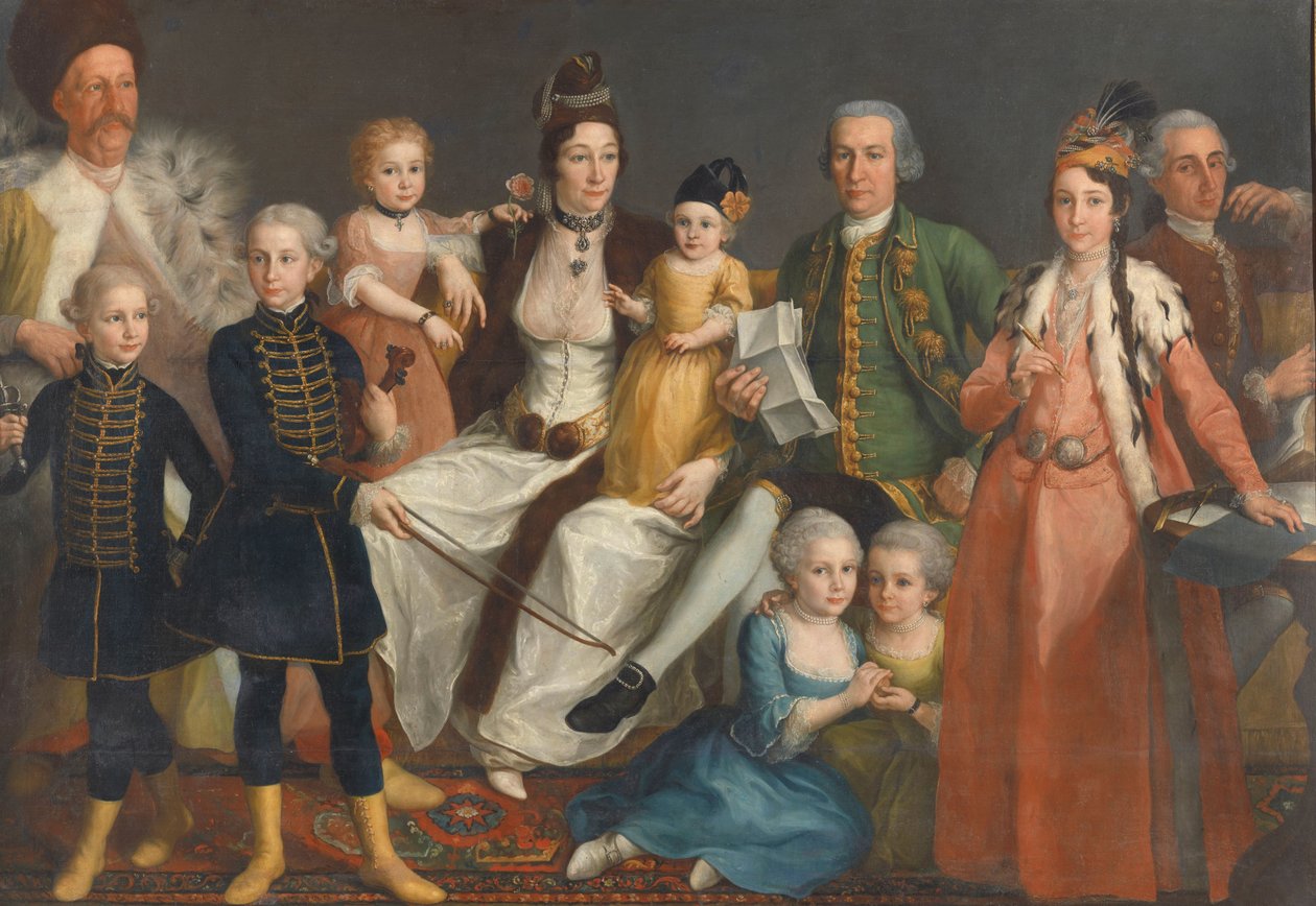 David George van Lennep (1712-97), starší obchodník holandské továrny ve Smyrně a jeho manželka a děti od Antoine de Favray (attributed to)