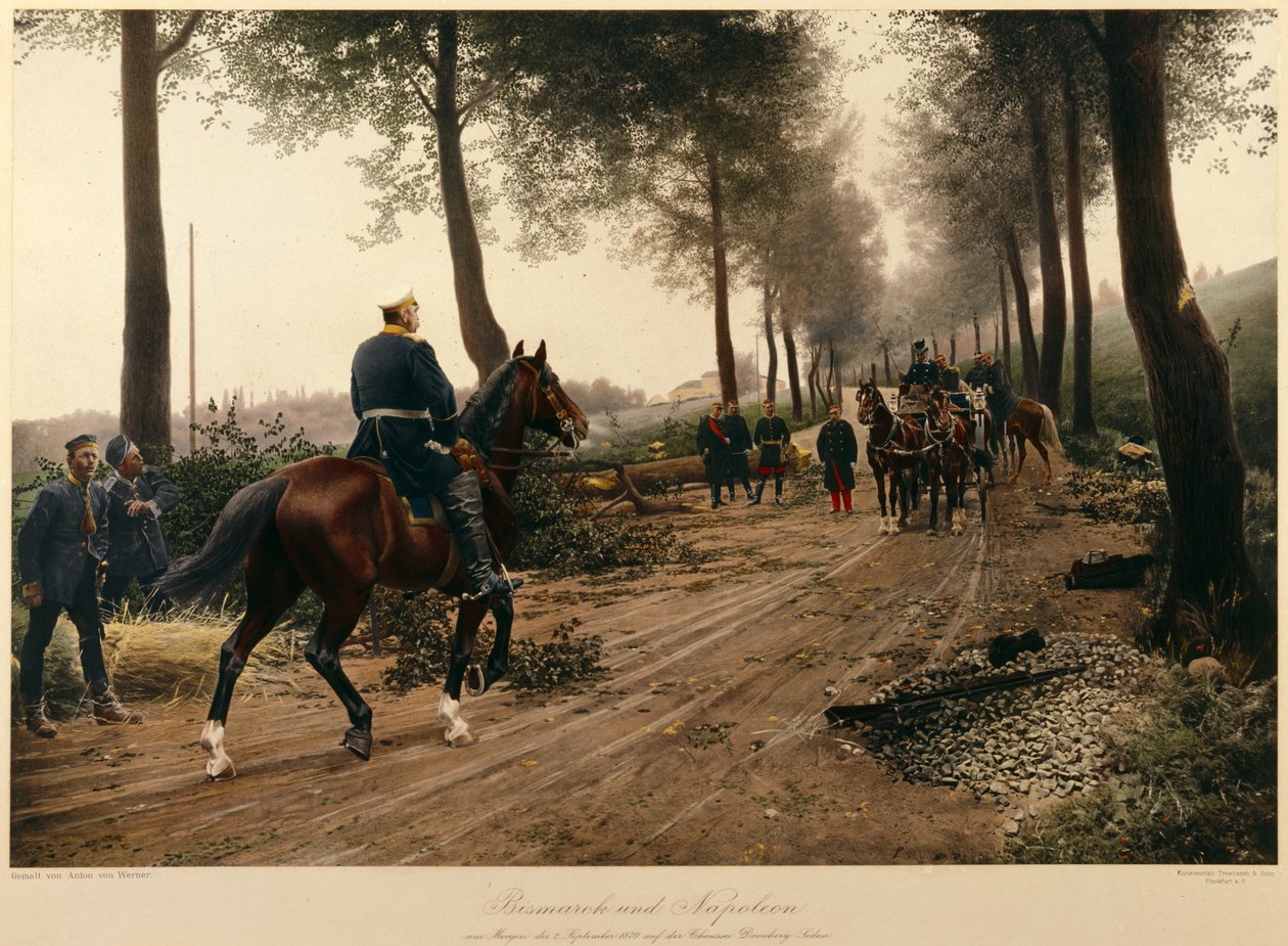 Setkání Bismarcka a Napoleona v Chaussee von Donchery 2. září 1870 od Anton Alexander von Werner